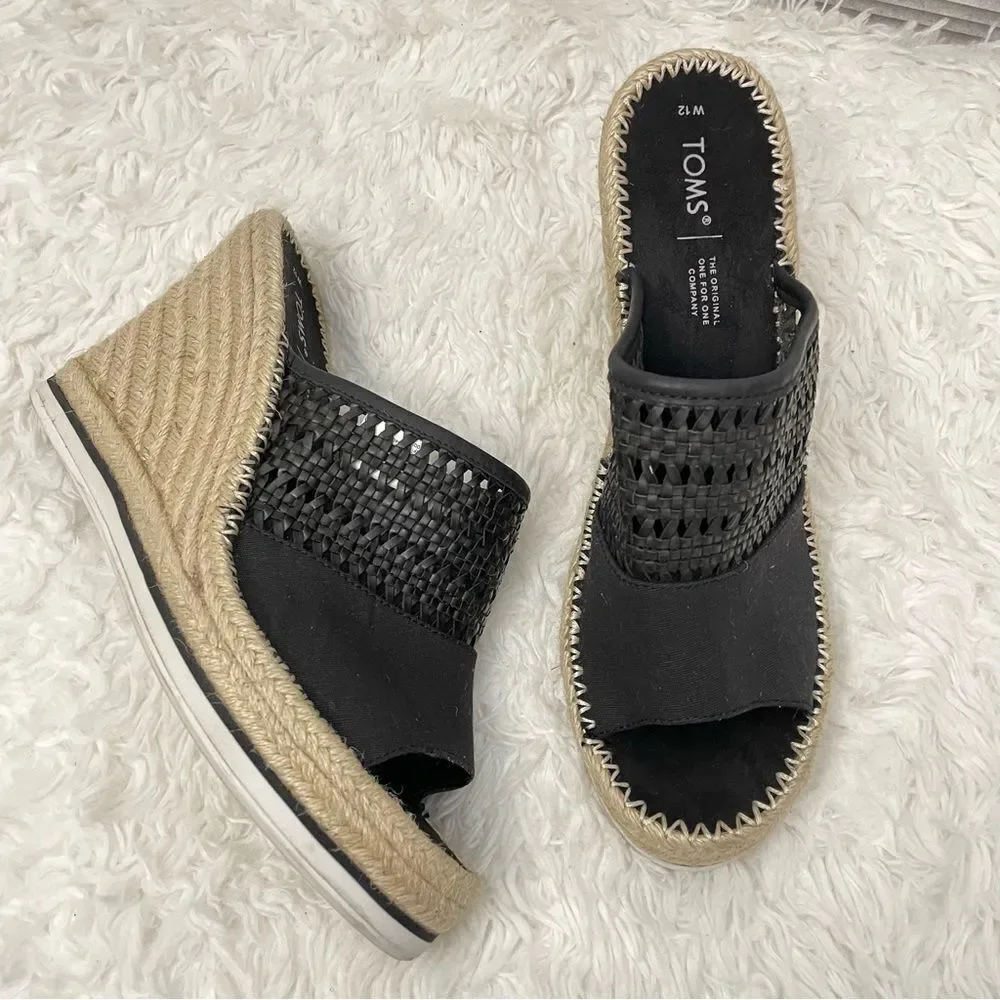 Toms Black Woven Espadrille Wedge Slides